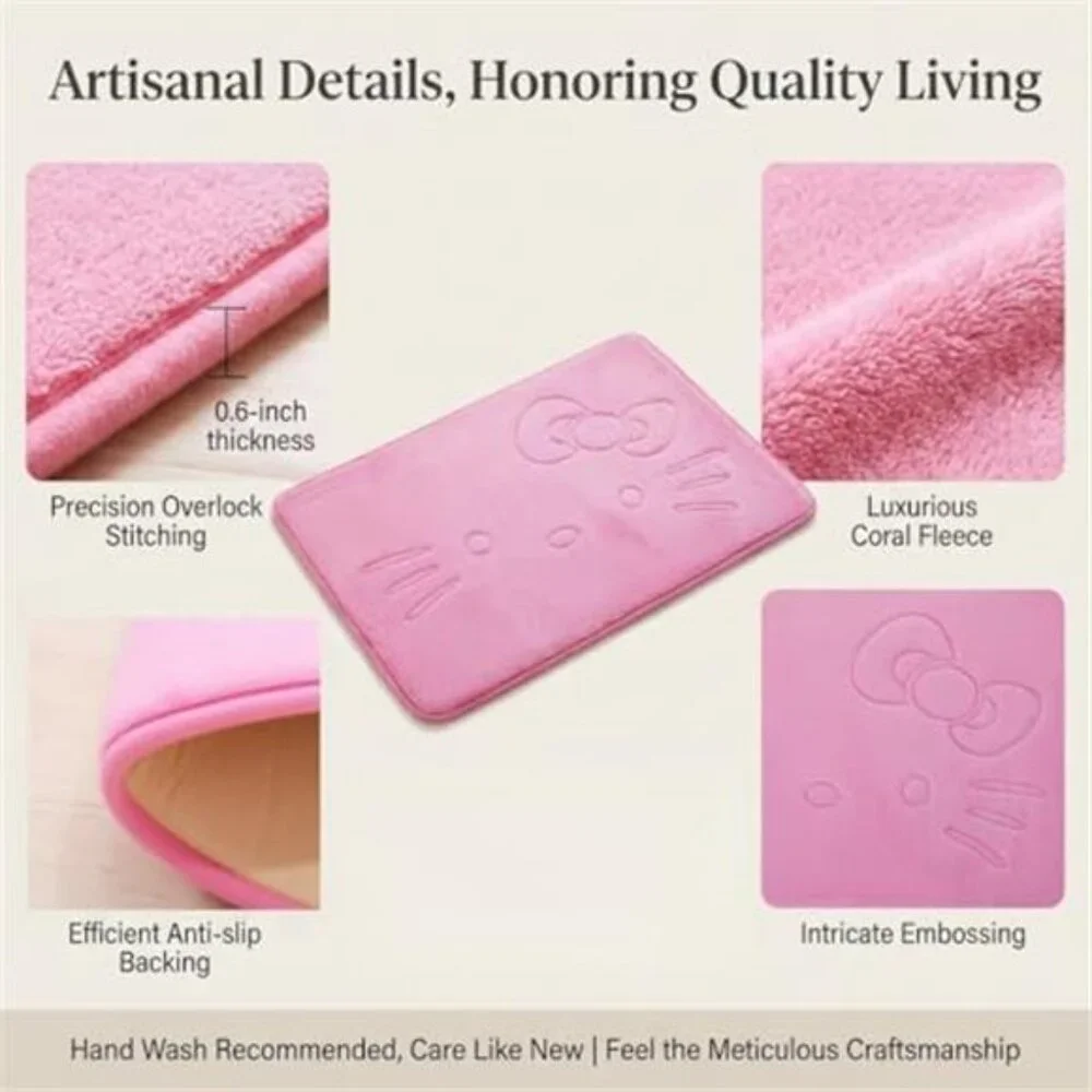 Pink Cartoon Memory Foam Bath Mat Non Slip Absorbent Rug Bathroom Bedroom Door